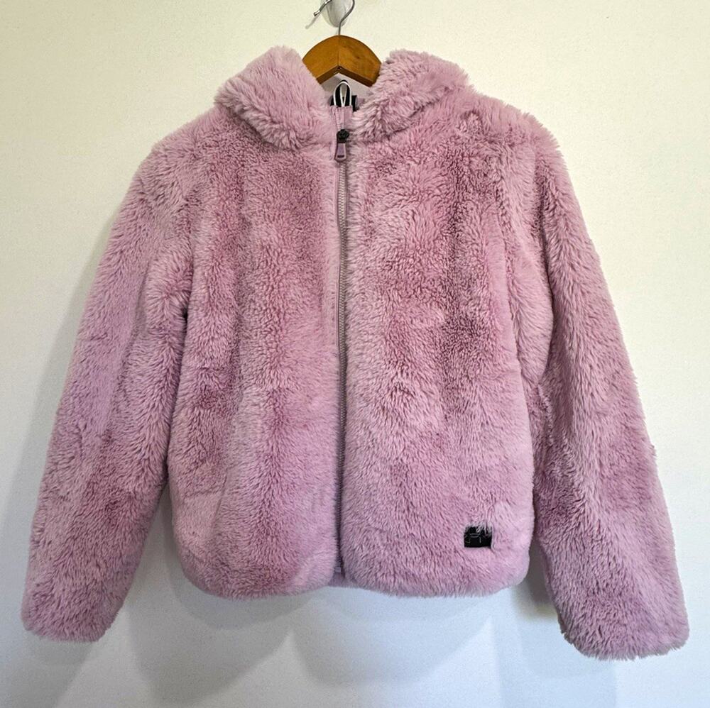 Under Armour Girls Purple Faux Fur Hooded Full Zip Lined Fleece Jacket L